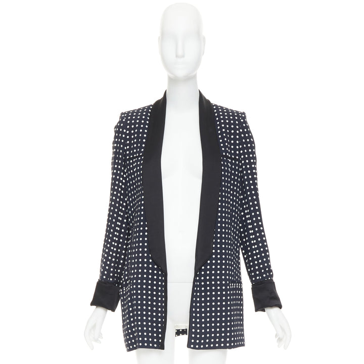 HAIDER ACKERMANN Runway black white polka dot long satin lapel blazer FR36 S