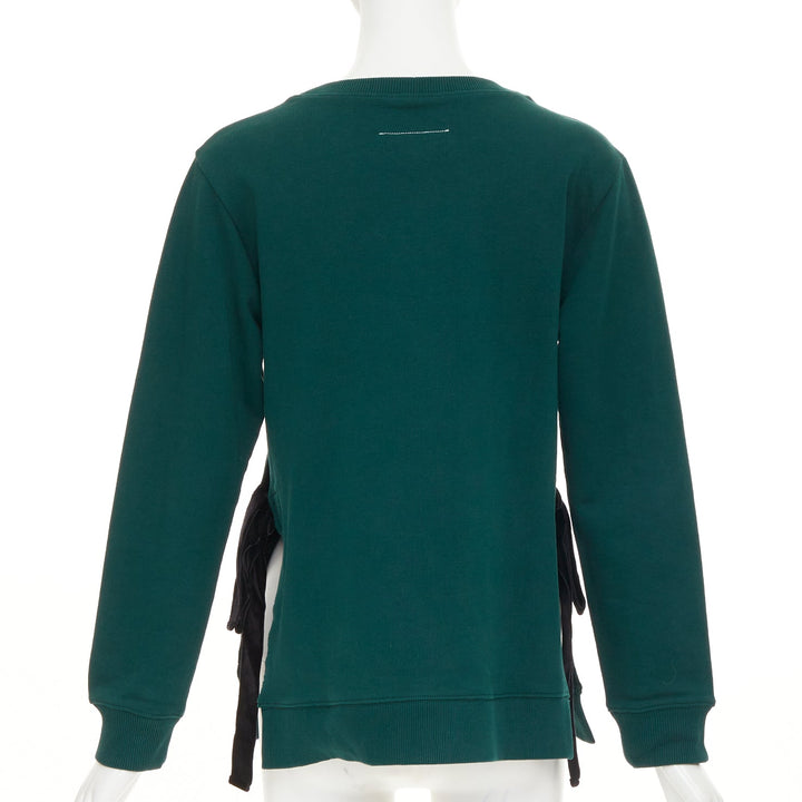 MAISON MARGIELA MM6 Rue St Maur velvet varsity green ribbon trim sweater S