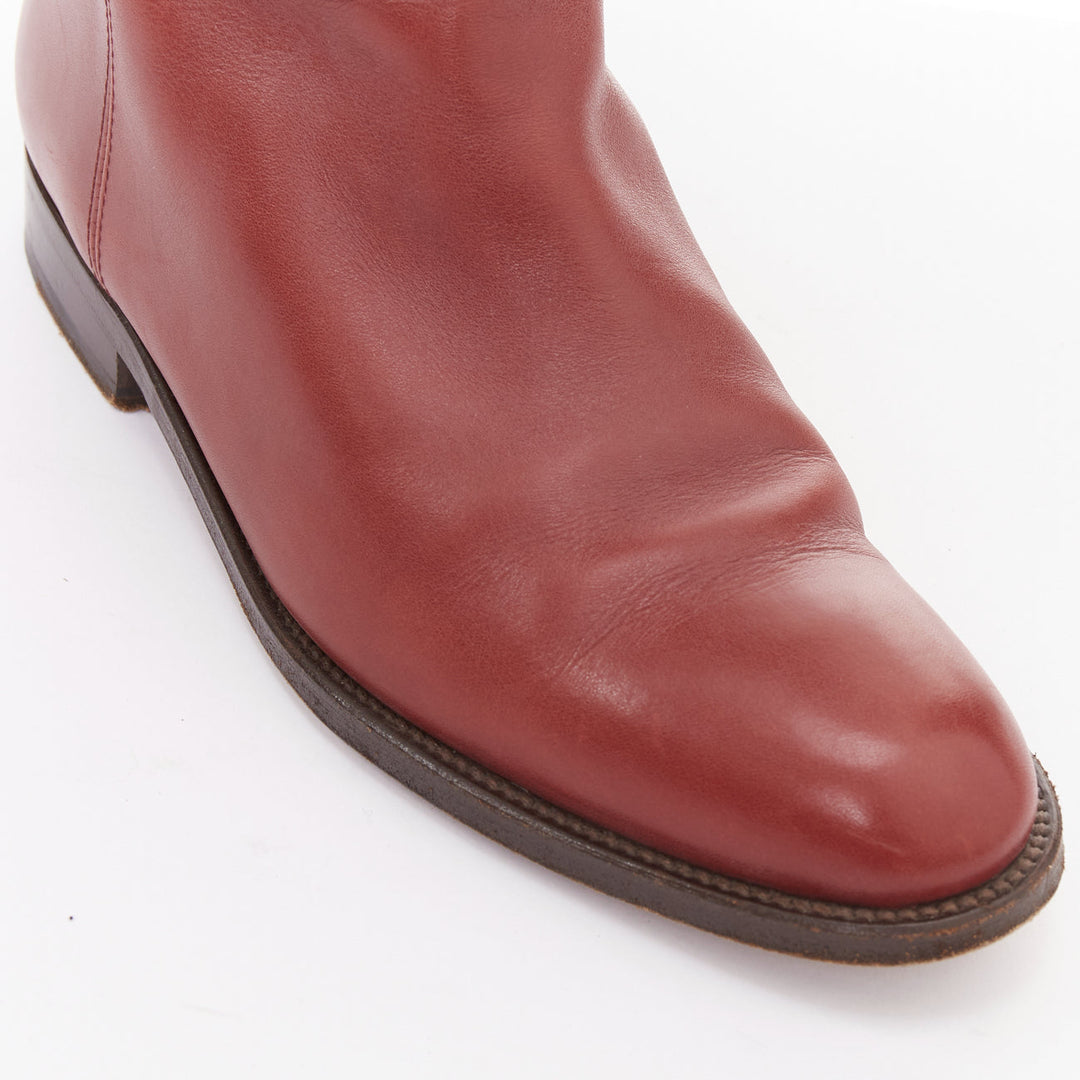 HERMES Jumping Kelly burgundy calfskin silvertone turnlock riding boots EU37
