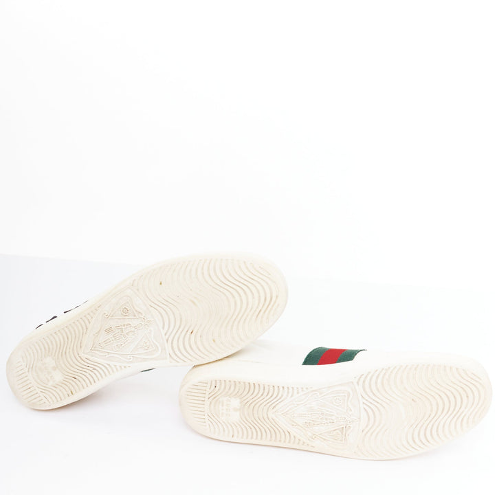 GUCCI Ace white leather pink floral embroidered patch sneakers EU37.5