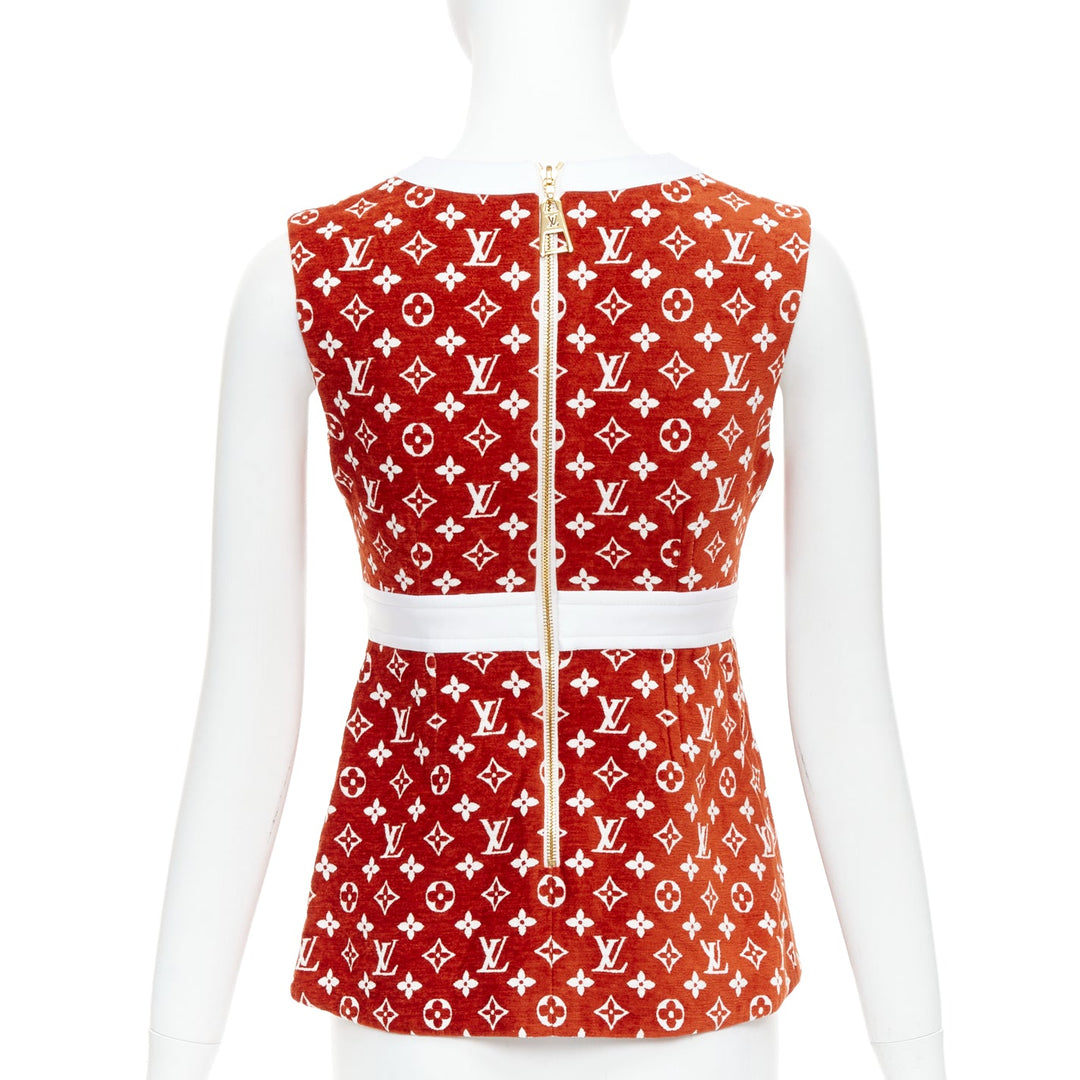 LOUIS VUITTON 2022 red white LV monogram gold back zip peplum top FR34 XS