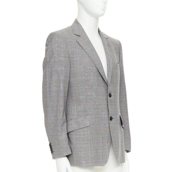ETRO grey purple houndstooth single breasted flap pocket blazer IT52 XL