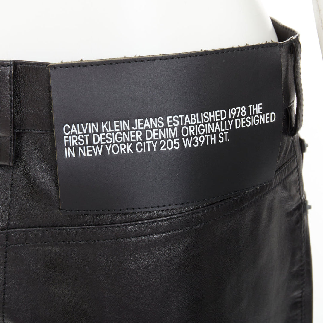 CALVIN KLEIN 205W39NYC black lambskin leather straight leg utility pants IT40 S