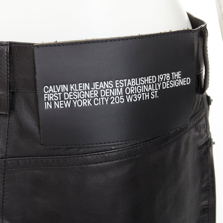 CALVIN KLEIN 205W39NYC black lambskin leather straight leg utility pants IT40 S