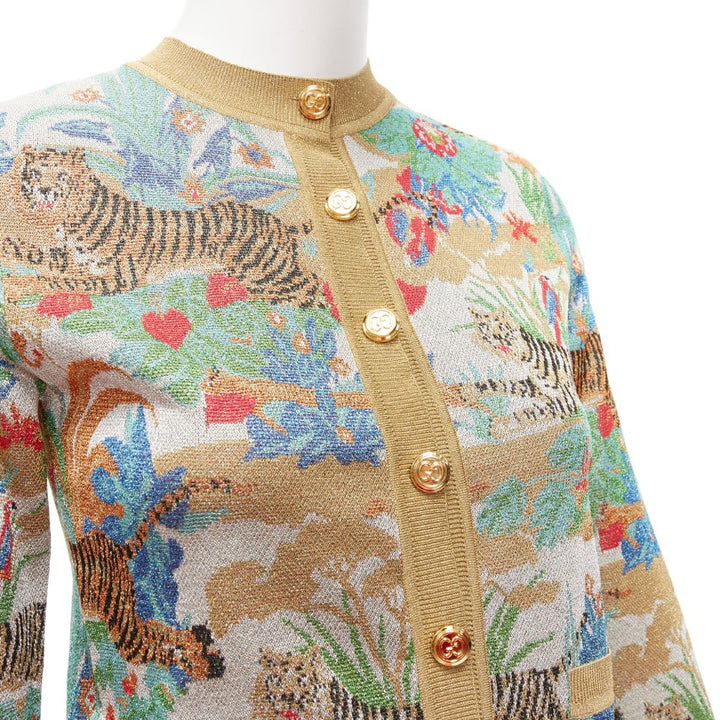 rare GUCCI Limited oriental tiger metallic gold lurex GG button cardigan XXS
