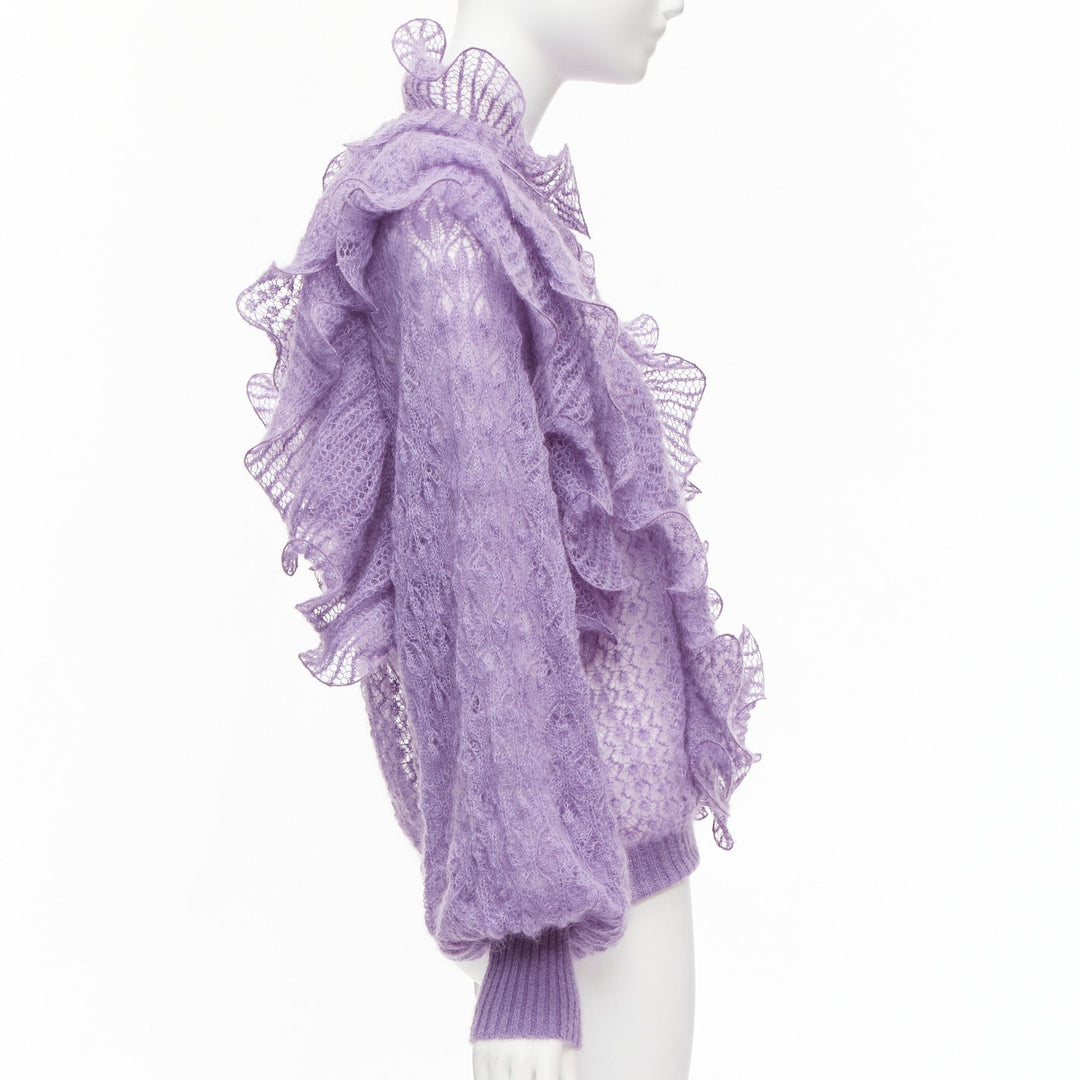 ALBERTA FERRETTI  purple ruffle frill loose knit billow sleeve sweater IT40 S