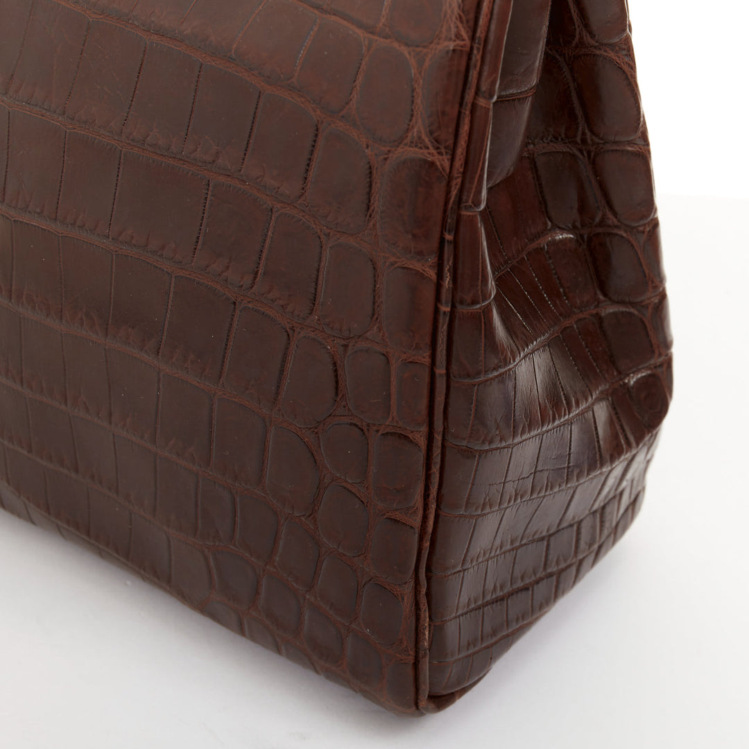 HERMES 2002 Kelly 32 Sellier matte Ebene Niloticus PHW brown handbag
