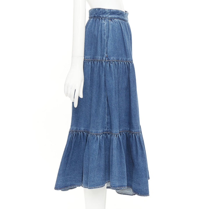 CELINE W_JS_013 S060 5021 07UW Midi Prairie lightweight denim midi skirt 26"
