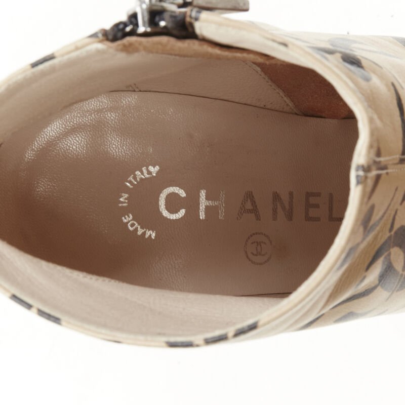 rare CHANEL 00A beige nude marked CC logo toe cap ankle bootie EU37