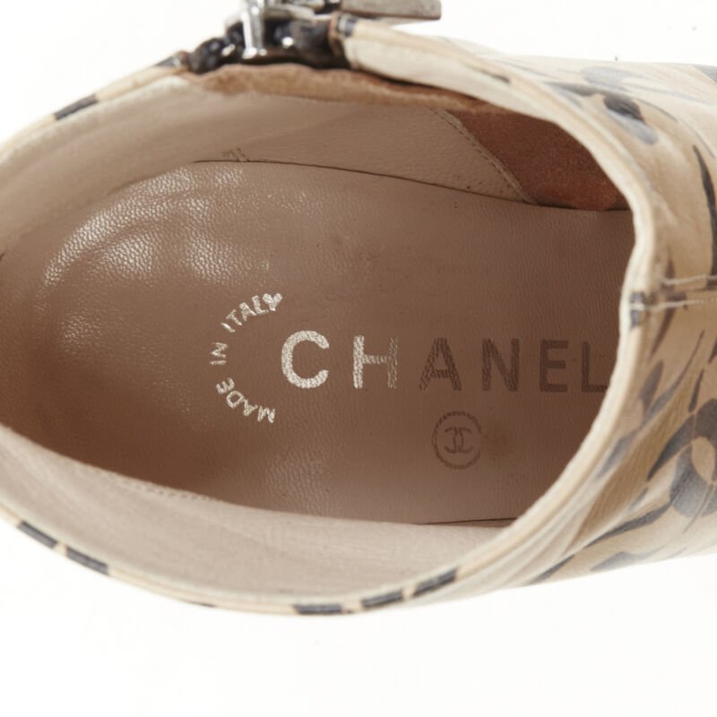 Female mannequin wearing Chanel by Karl Lagerfeld 00A Beige Leather Women Boots in Size EU37 | Available at JHROP