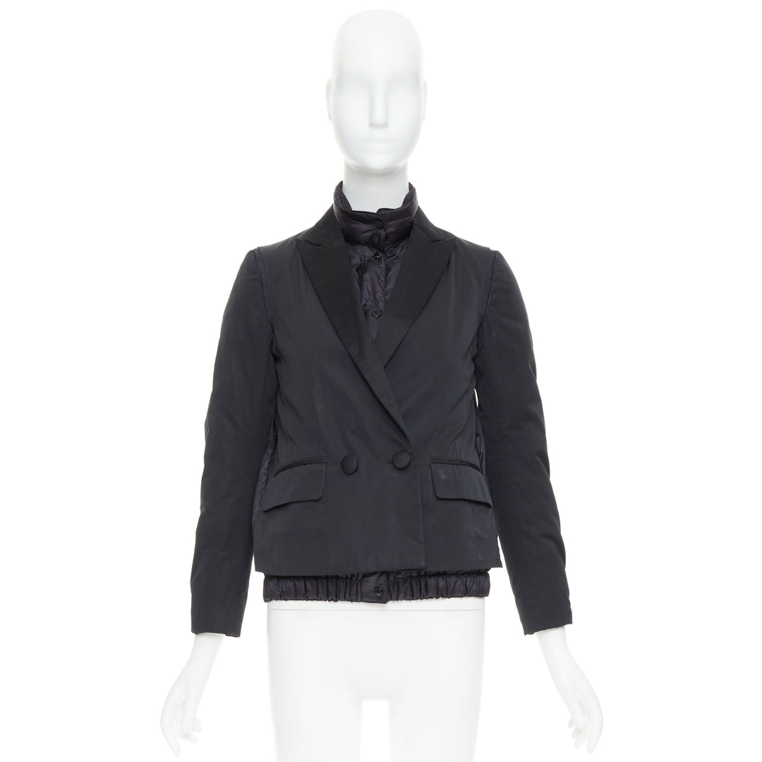 MONCLER G32-003 black layered down filled puffer tuxedo blazer top