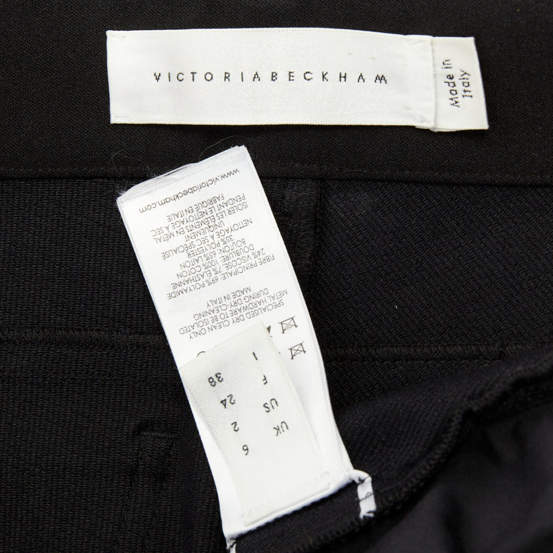 VICTORIA BECKHAM black polyamide high waisted navy gold button pants UK6 XS