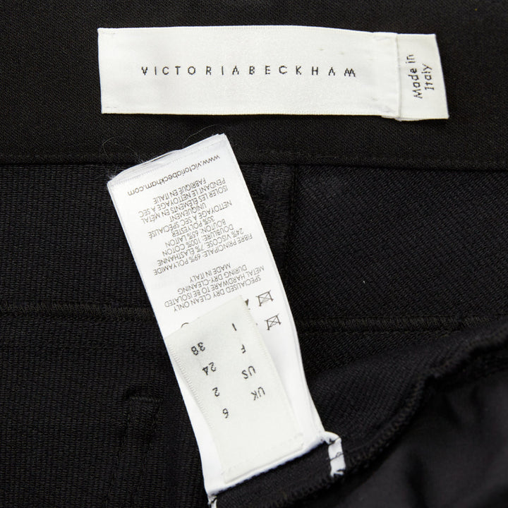 VICTORIA BECKHAM black polyamide high waisted navy gold button pants UK6 XS