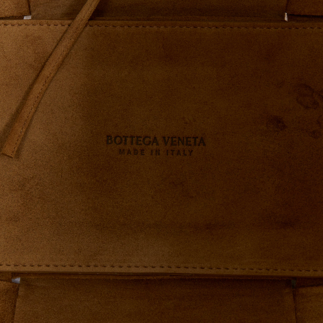 BOTTEGA VENETA Arco Medium camel suede maxi intrecciato top handle hobo tote bag