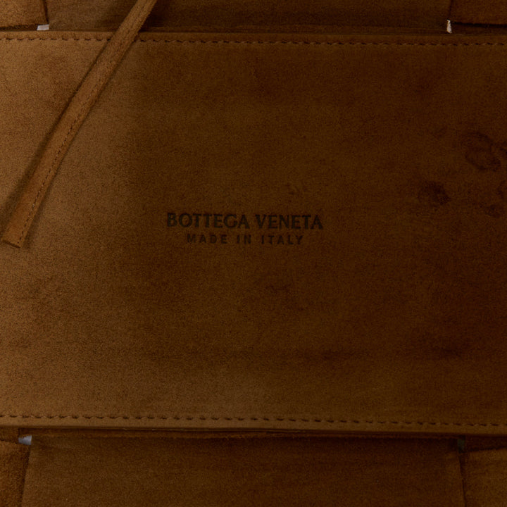 BOTTEGA VENETA Arco Medium camel suede maxi intrecciato top handle hobo tote bag