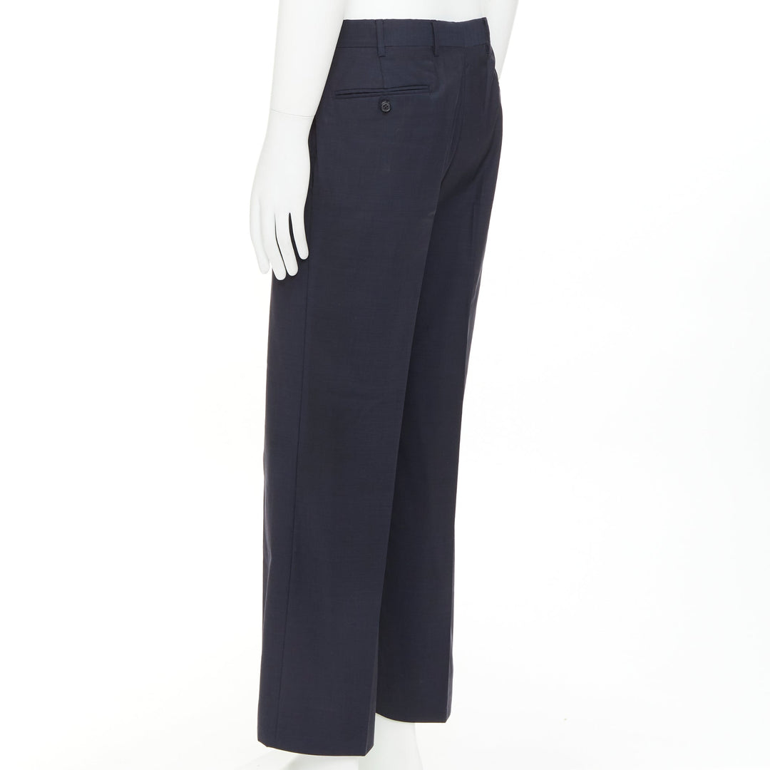 HERMES navy woven handstitched details back pocketed dress trousers IT50 XL