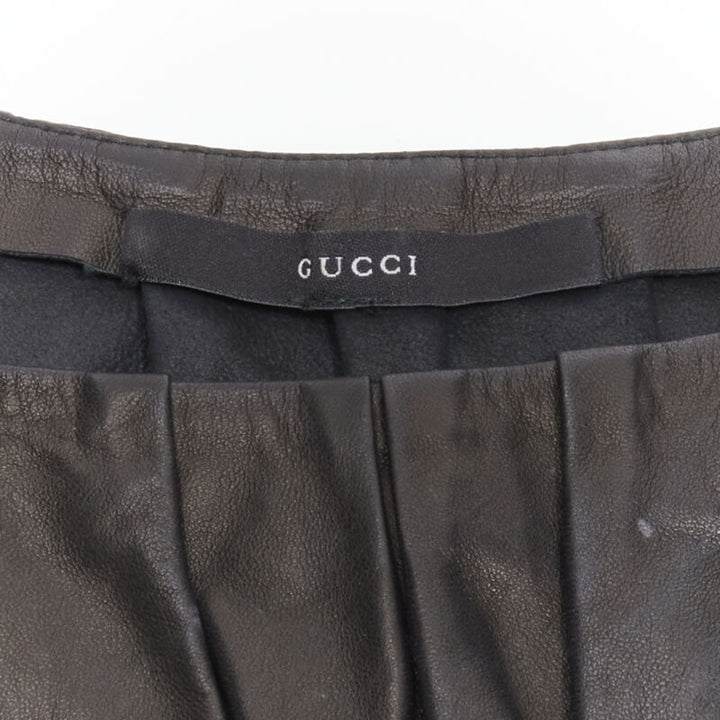 GUCCI TOM FORD Vintage black leather cap pleated sheer waist top S