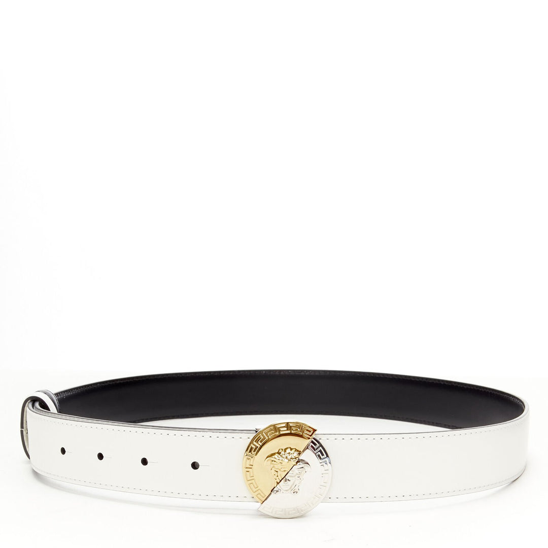 VERSACE Demi Medusa Reversible black white split coin belt 75cm-85cm