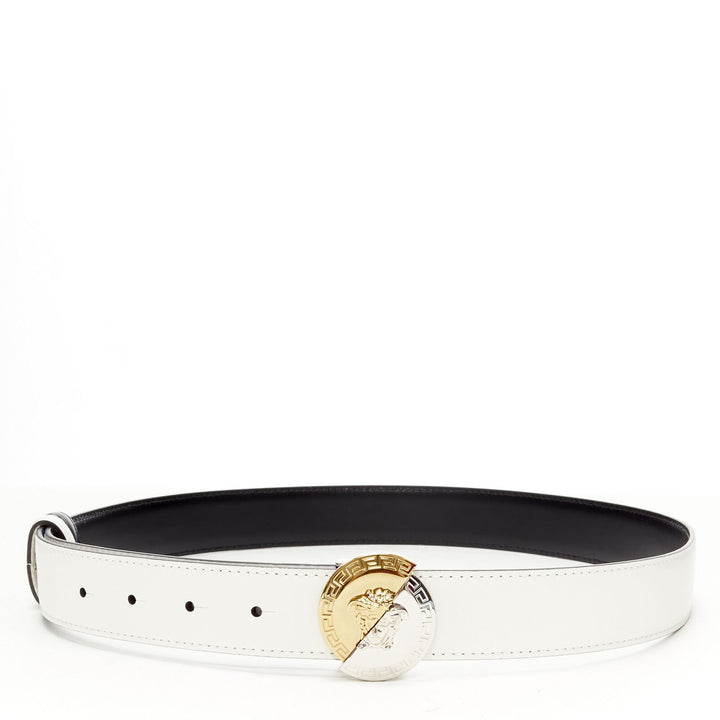 VERSACE Demi Medusa Reversible black white split coin belt 75cm-85cm