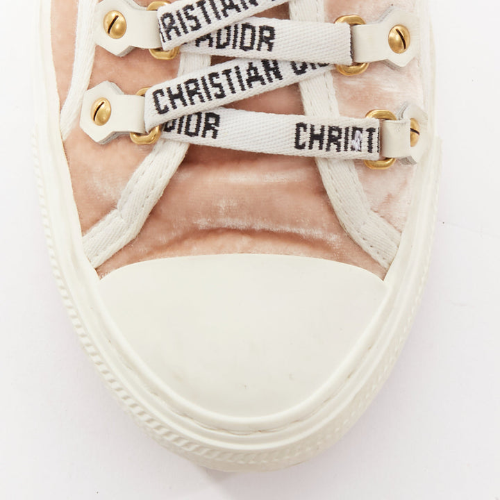 CHRISTIAS DIOR WalknDior pink velvet logo lace up low platform sneakers EU37.5