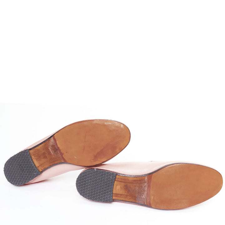GUCCI Briton pink leather gold horsebit flat classic loafers EU36.5