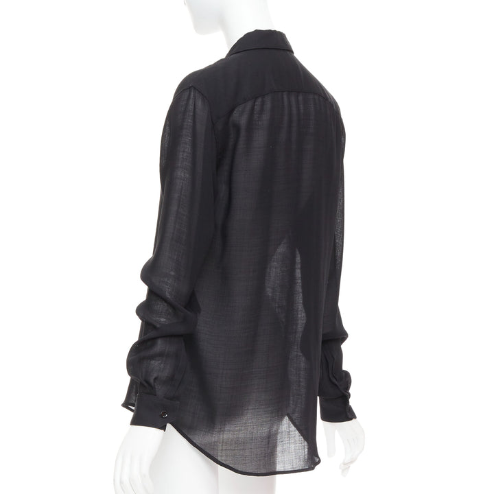 SAINT LAURENT 2018 black semi sheer wool blend YSL rope blouse FR34 XS