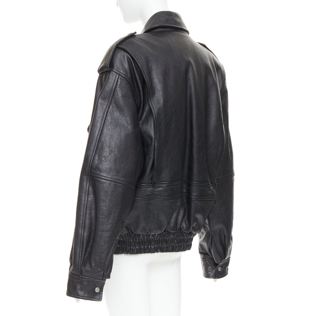 rare SAINT LAURENT 2023 Runway black cow oversized aviator bomber jacket FR38 M