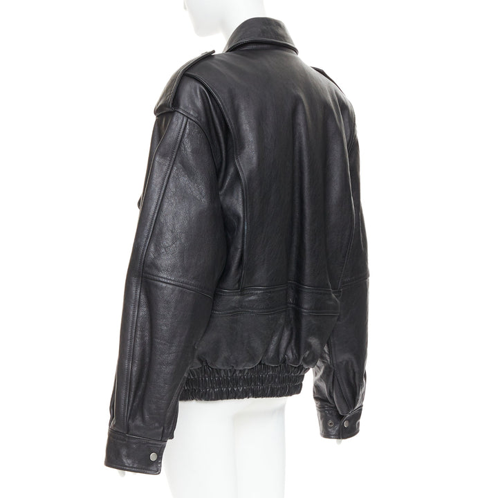rare SAINT LAURENT 2023 Runway black cow oversized aviator bomber jacket FR38 M