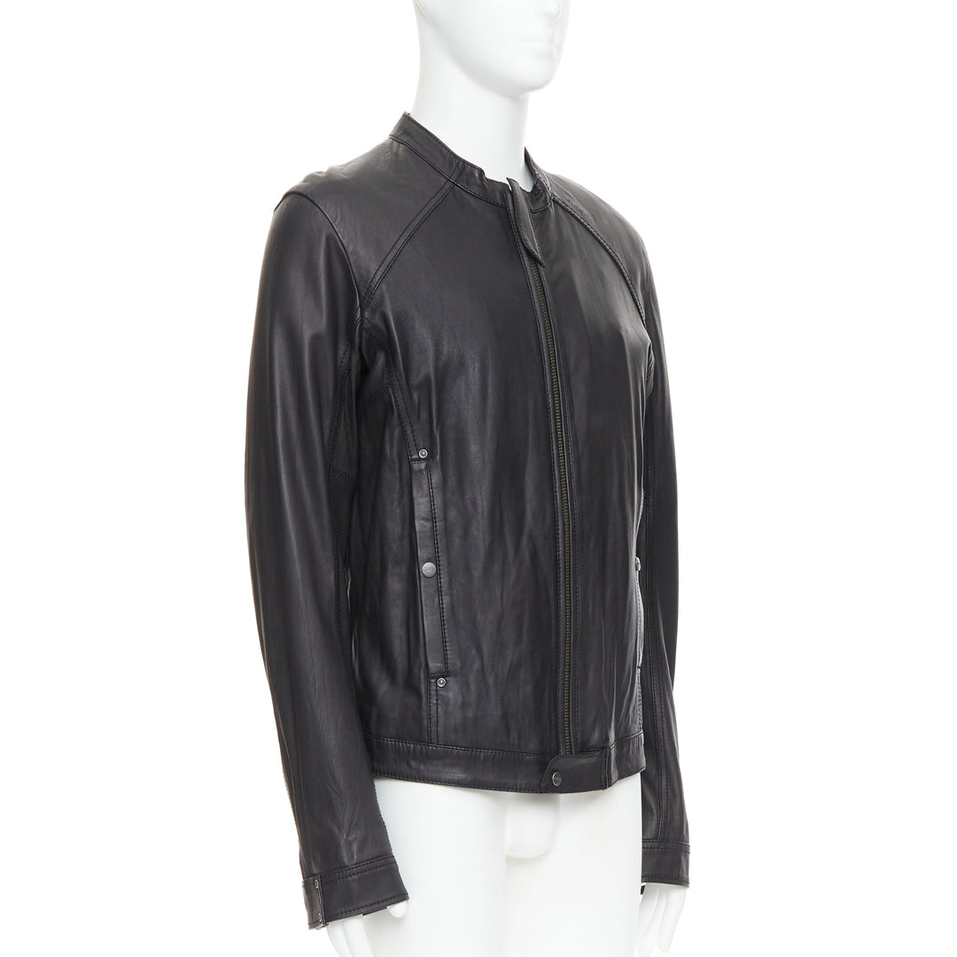 DIESEL black lambskin leather panelled cotton lined biker jacket XL