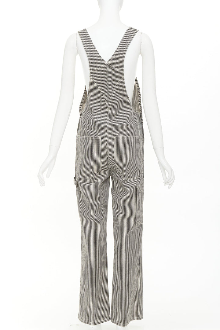 CELINE 2020 Runway Hickory grey striped logo buckles cargo overalls dungaree 28"