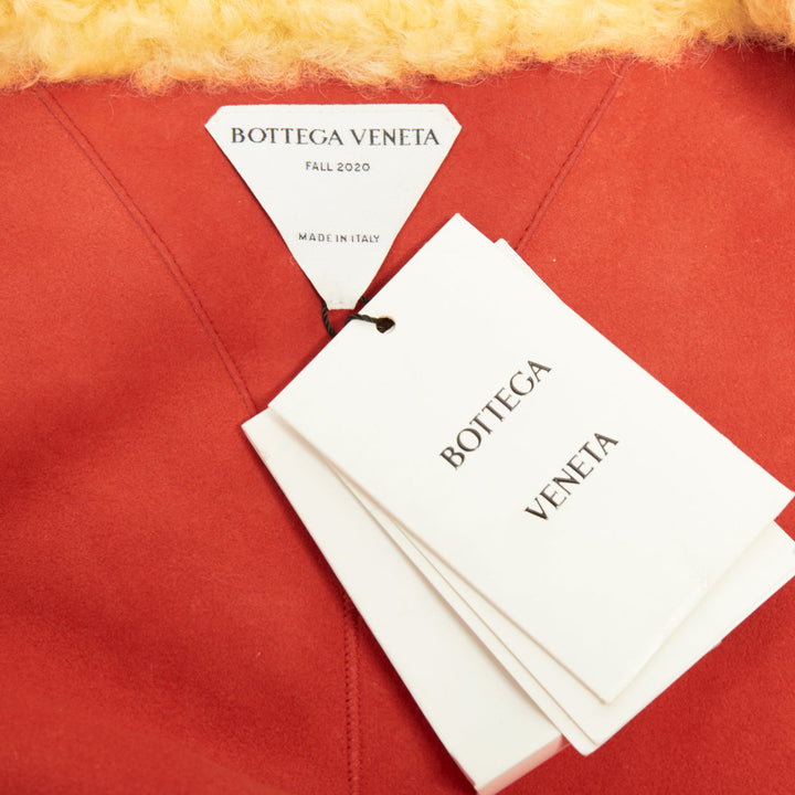 rare BOTTEGA VENETA 2020 Runway yellow red shearling teddy fringe coat IT34 XXS