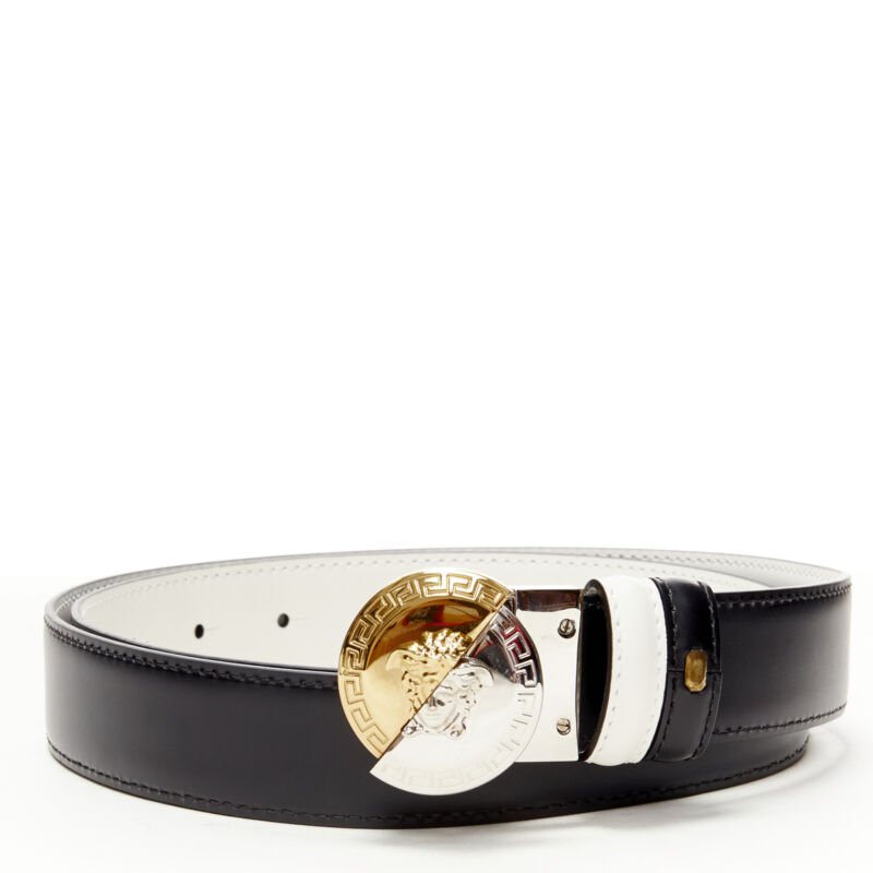 VERSACE Demi Medusa Reversible black white split coin belt 95cm-105cm