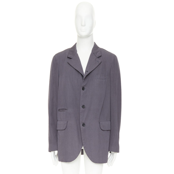COMME DES GARCONS HOMME DEUX 2024 grey wool flap pockets long-line blazer XL