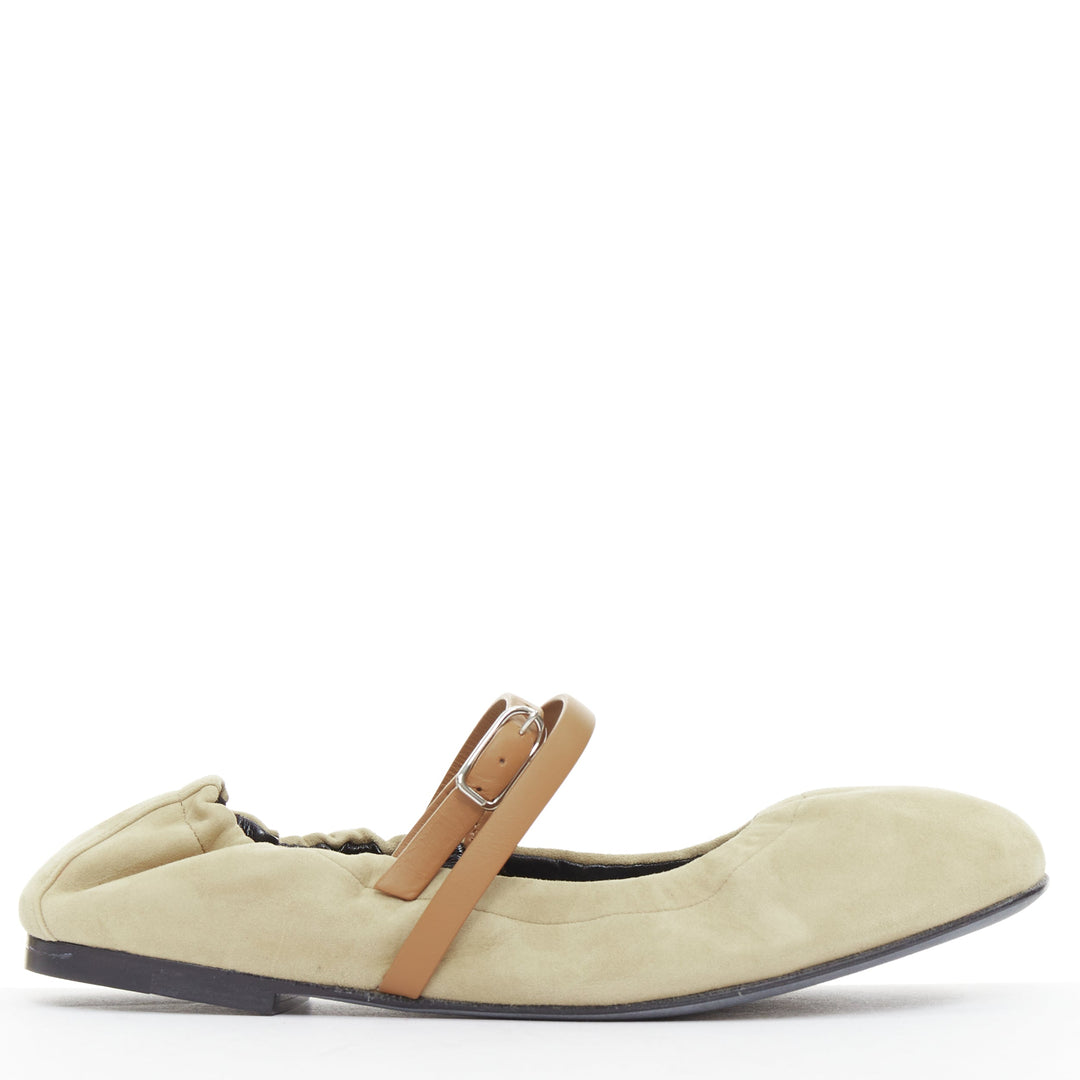 HERMES 2024 Jolly brown suede goatskin brown straps Maryjane ballet flats EU36.5