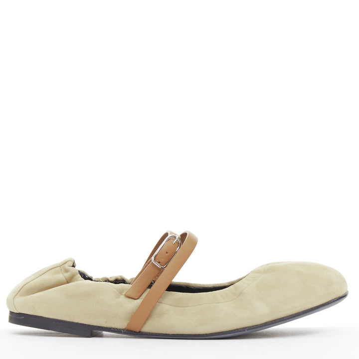 HERMES 2024 Jolly brown suede goatskin brown straps Maryjane ballet flats EU36.5