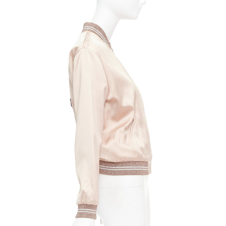 SAINT LAURENT 2016 Hedi Slimane blush satin Love sequin bomber FR36 S