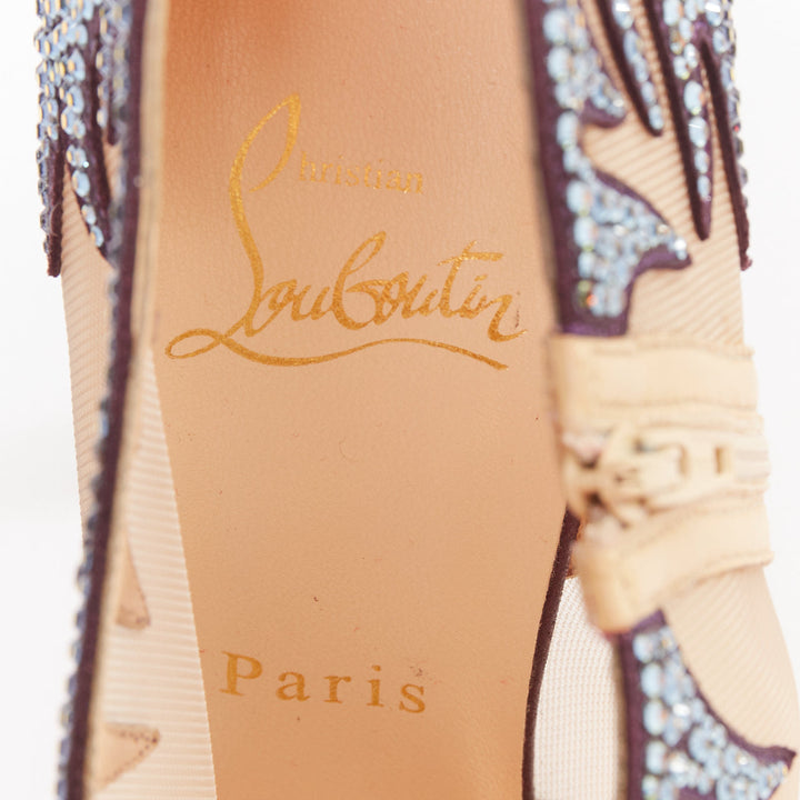 rare CHRISTIAN LOUBOUTIN Marale Boot 140 Suede Vulcano strass crystal mesh EU38