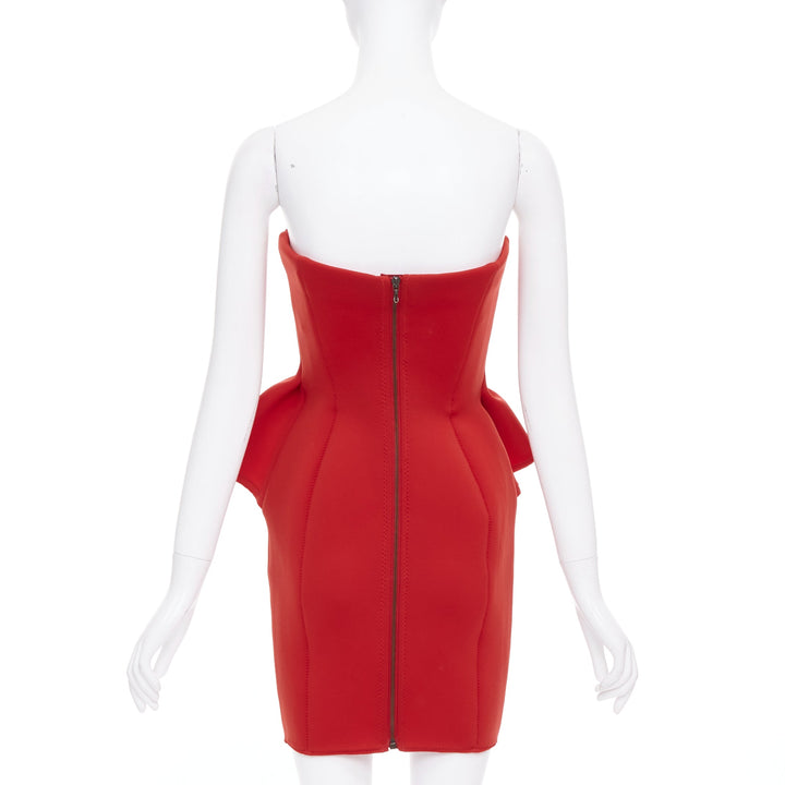 LANVIN Alber Elbaz signature red neoprene peplum strapless zip dress FR34 XS