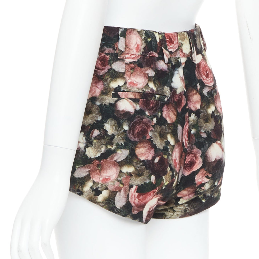 GIVENCHY Tisci 2013 black pink rose floral print high cut shorts