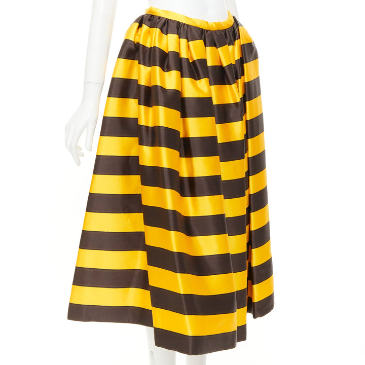 rare PRADA 2022 Raf Simons Tropica yellow brown graphic stripe full skirt IT42 M