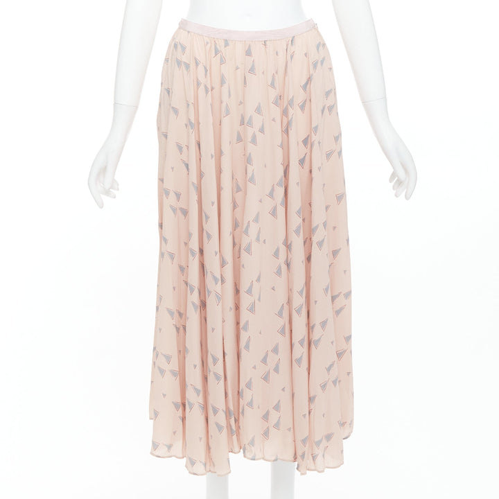VALENTINO  100% silk dusty pink grey triangle print midi skirt UK8 S