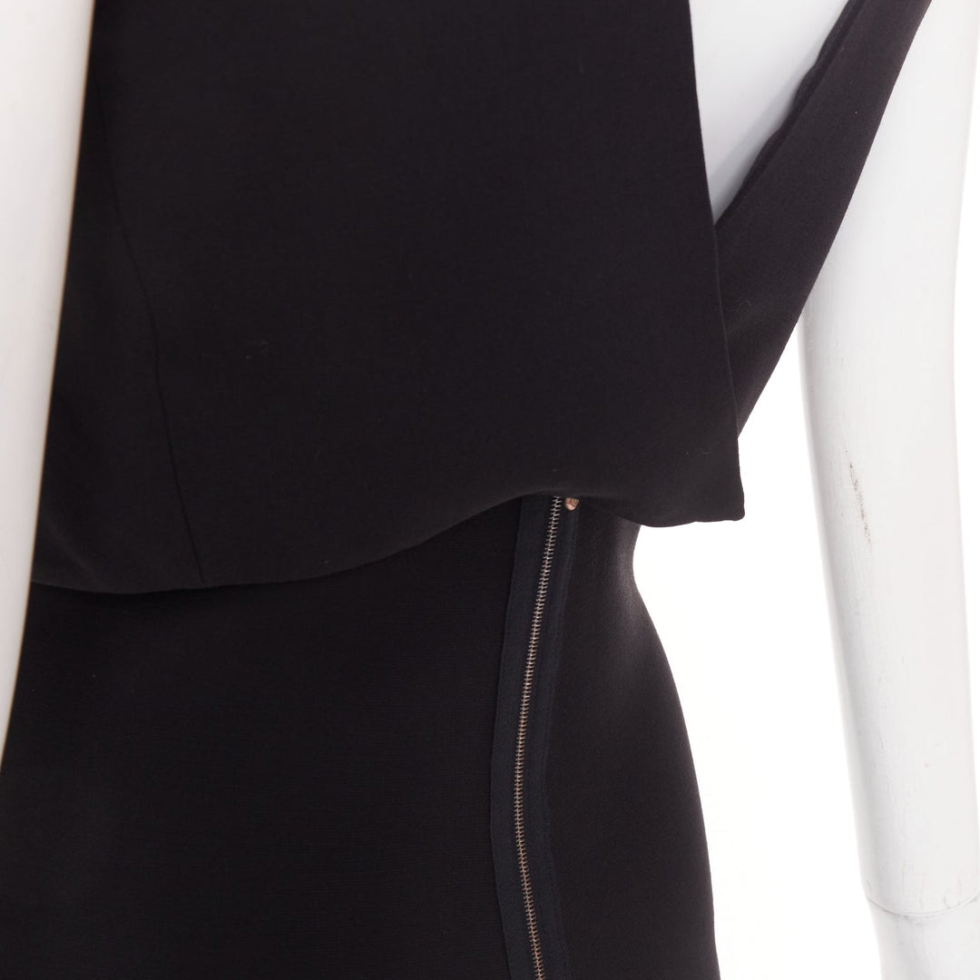 VICTORIA BECKHAM black silk wool crepe layered top gown maxi dress UK8 S