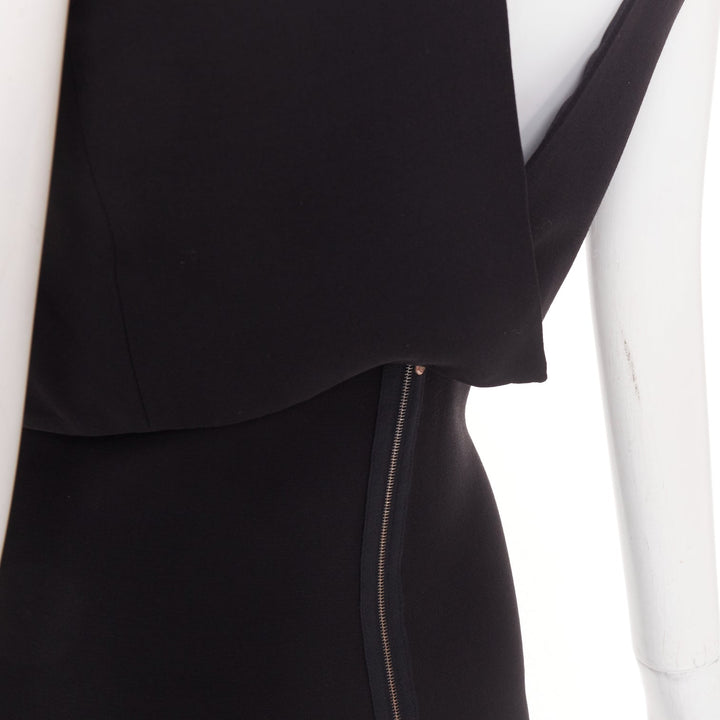 VICTORIA BECKHAM black silk wool crepe layered top gown maxi dress UK8 S