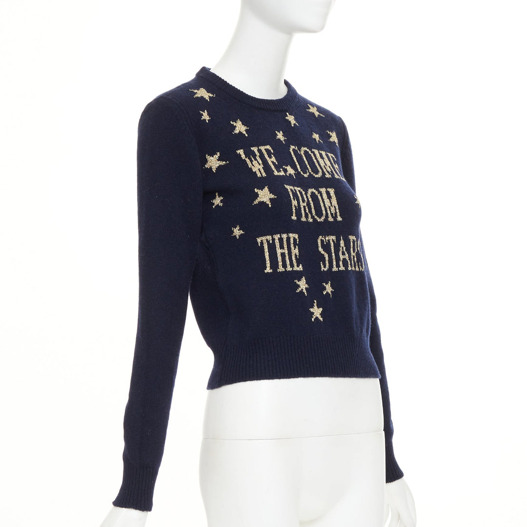 ALBERTA FERRETTI 2019 navy gold cashmere lurex We Come From Stars sweater IT38