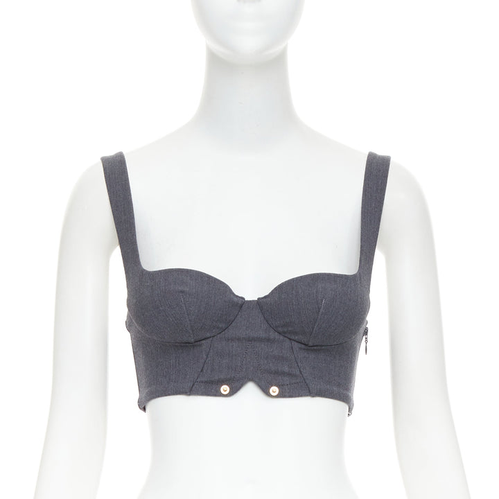 LA PERLA grey virgin wool gold studs cropped bustier top IT36B