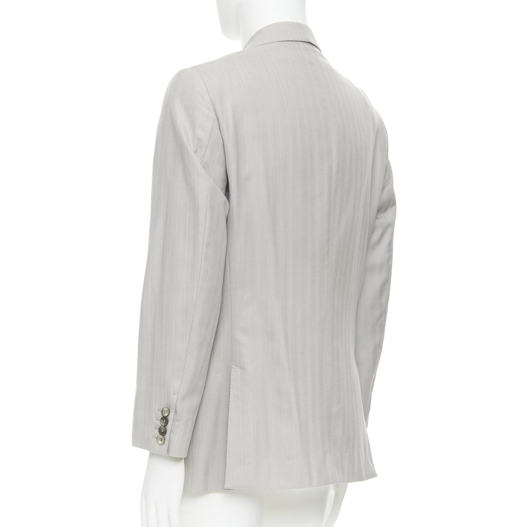 GUCCI light grey herringbone handstitched details single breast blazer IT52 XL