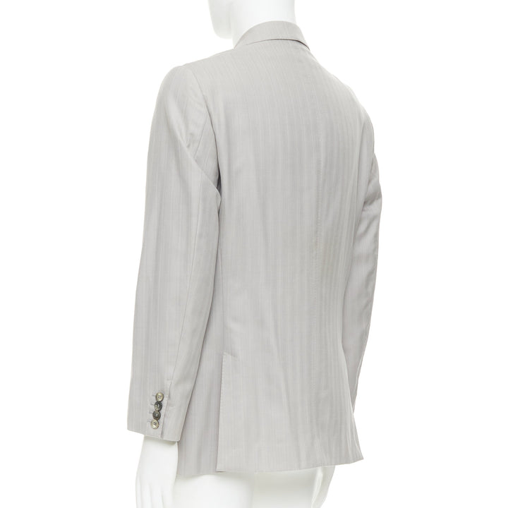 GUCCI light grey herringbone handstitched details single breast blazer IT52 XL