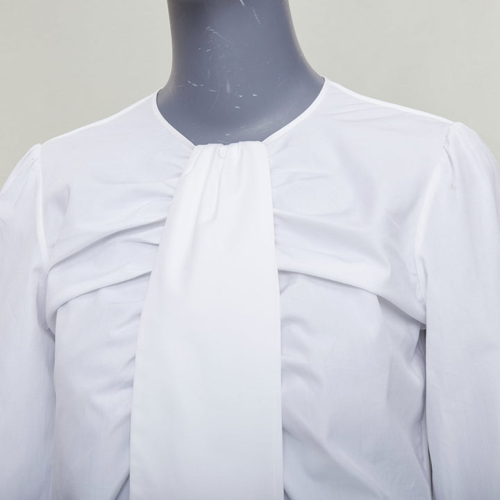 ROCHAS cream bow neck ruched front puff sleeve crew blouse IT38 XS