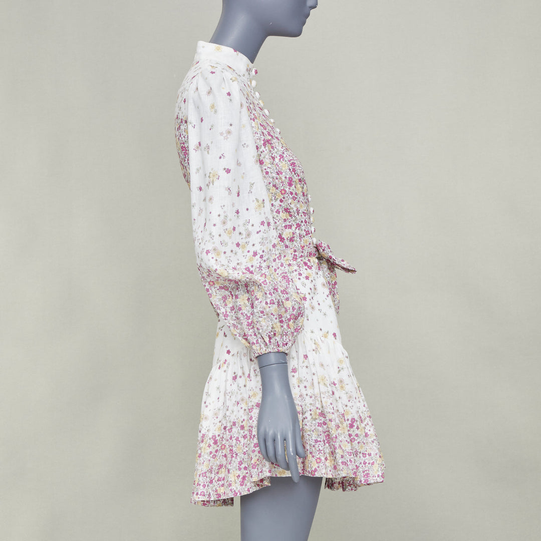 ZIMMERMANN 2020 Carnaby micro flower print white pink linen mini dress Sz1 S