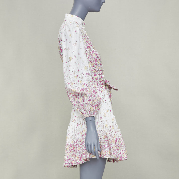 ZIMMERMANN 2020 Carnaby micro flower print white pink linen mini dress Sz1 S